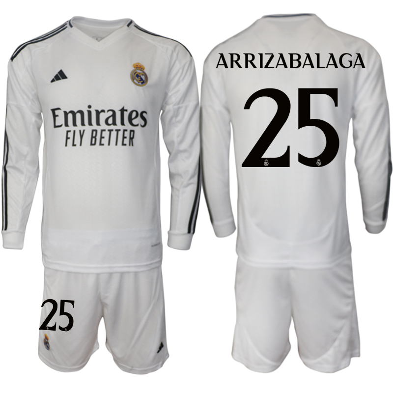 Men 2024-2025 Club Real Madrid home Long Sleeves White #25 Soccer Jersey->real madrid jersey->Soccer Club Jersey